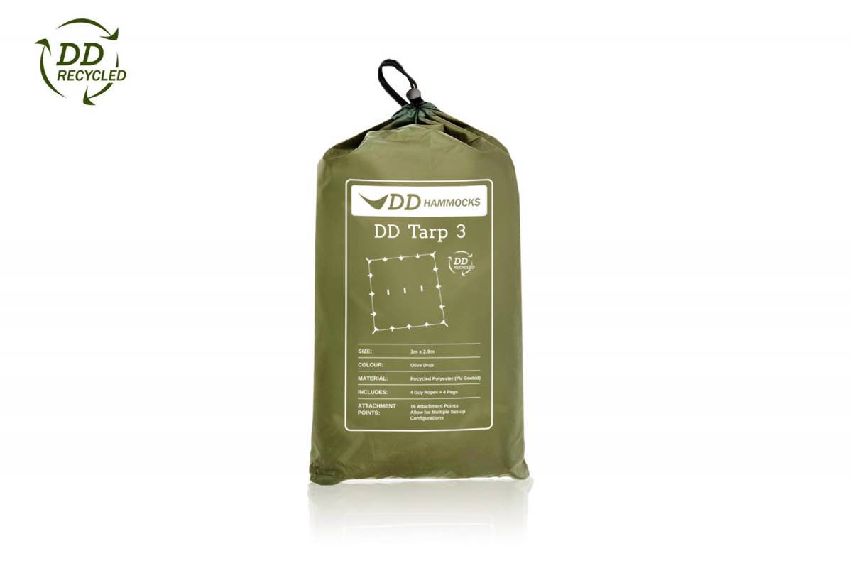 DD Hammocks Recycled Tarp 3, kompakt transportpose medfølger