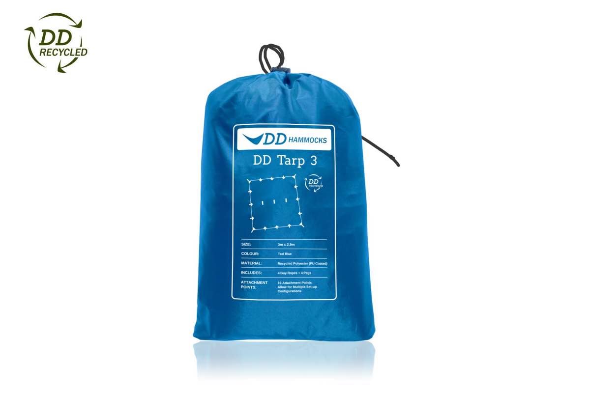 DD Hammocks Recycled Tarp 3. Tarp på 3 x 2,9 m I genanvendt og bæredygtigt materiale. kompakt transportpose medfølger