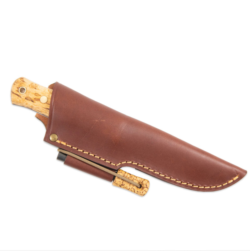 Bushcraft Kniv - Lars Fält fra Casström Curly Birch med læderskede ildstål