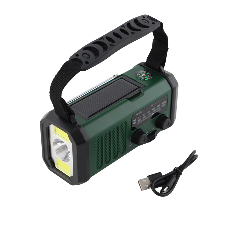 Nødradio - Med powerbank (10.000 mAh), solcelle, AM/FM, kompas og lygte.