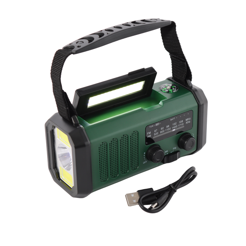 Nødradio - Med powerbank (10.000 mAh), solcelle, AM/FM, kompas og lygte.