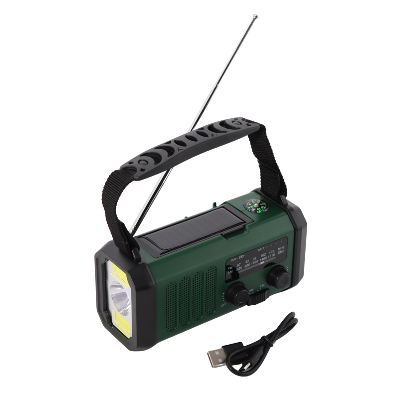 Nødradio - Med powerbank (10.000 mAh), solcelle, AM/FM, kompas og lygte.