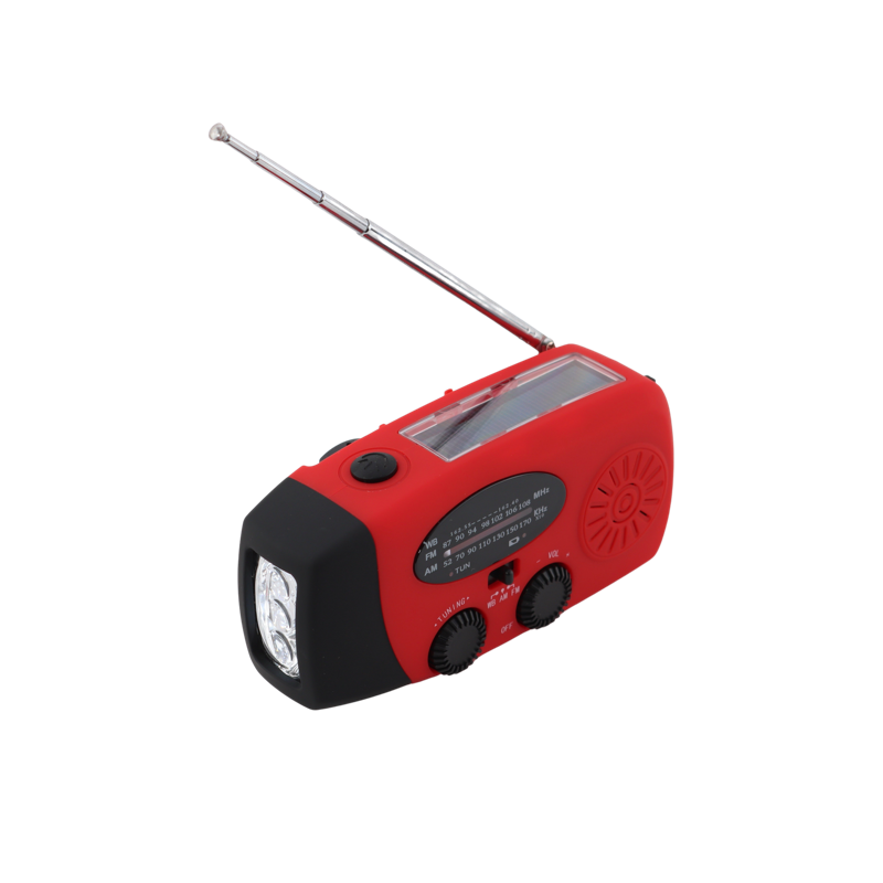 Nødradio med powerbank, solcelle, lygte, mv - Flere opladningsmuligheder