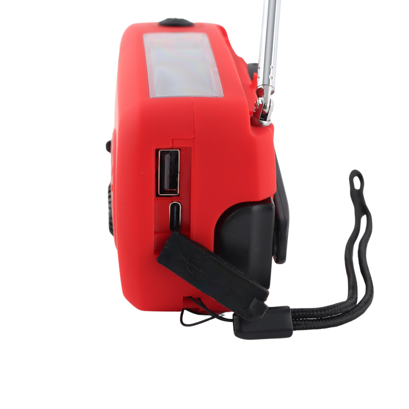 Nødradio med powerbank, solcelle, lygte, USB og USB-C