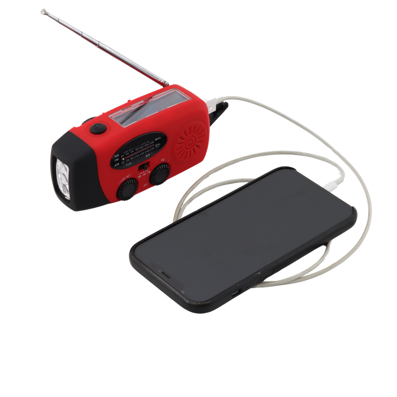 Nødradio med powerbank, solcelle, lygte, mv - Flere opladningsmuligheder