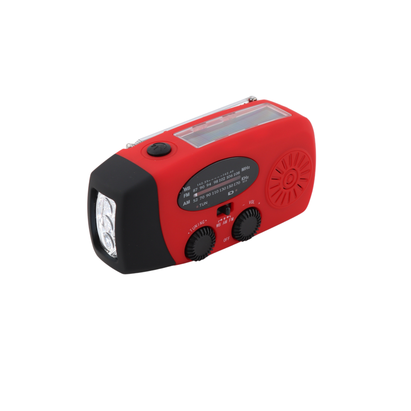 Nødradio med powerbank, solcelle, lygte, lille kompakt