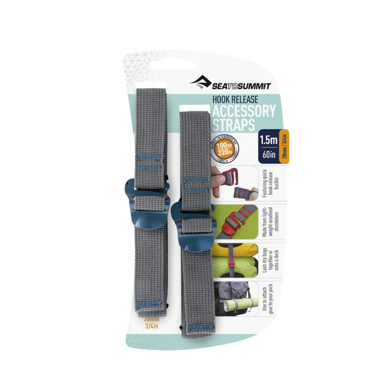 Sea To Summit - Accessory Straps with Hook Release Pakkeremme Blå 1 ,5 Meter