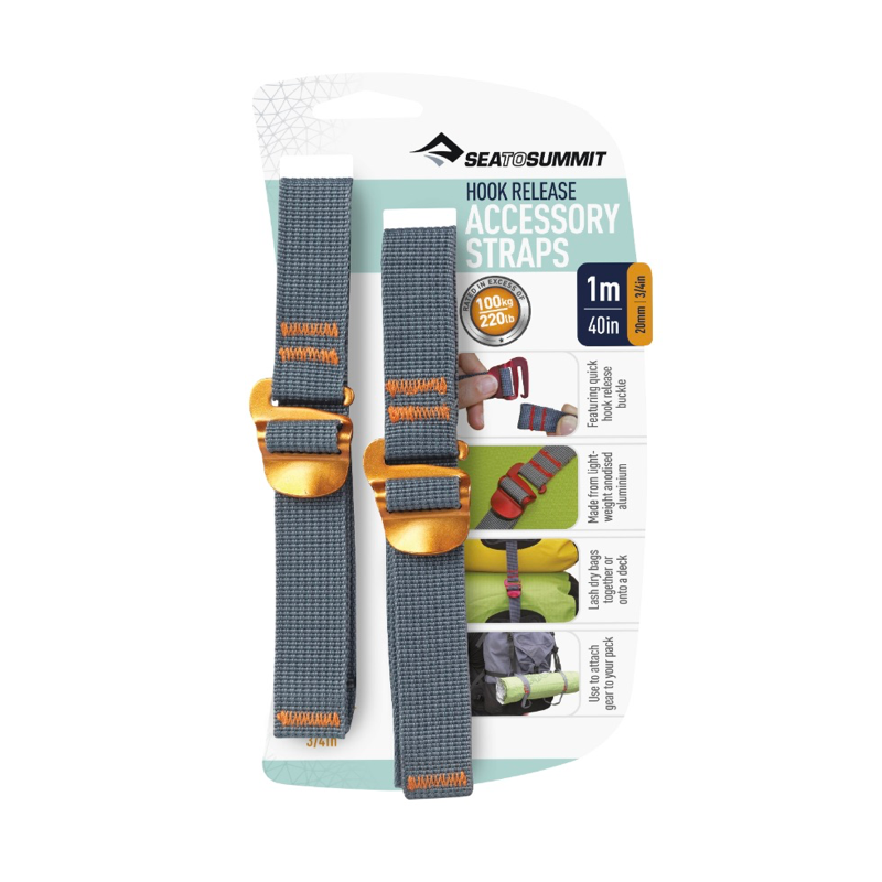 Sea To Summit - Accessory Straps with Hook Release Pakkeremme Gul 1 Meter