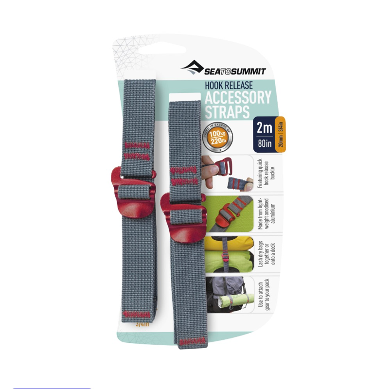 Sea To Summit - Accessory Straps with Hook Release Pakkeremme Rød 2 Meter