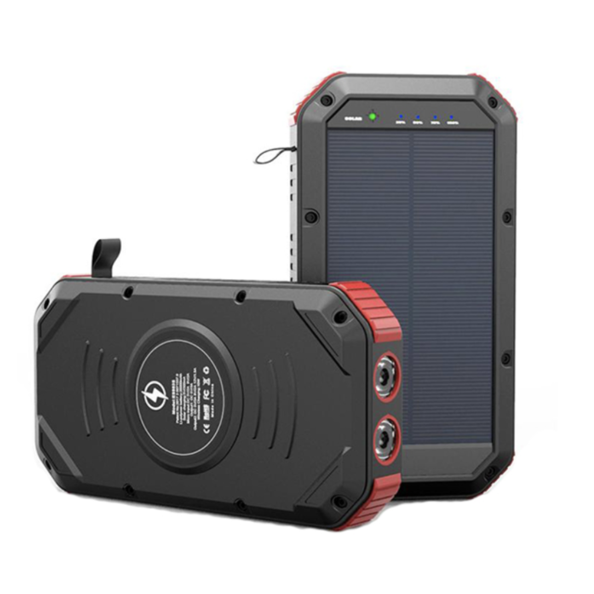 Solcelle Powerbank 30000mAh - Vandafvisende - 4 USB porte - Trådløs opladning - USB C - Lommelygte