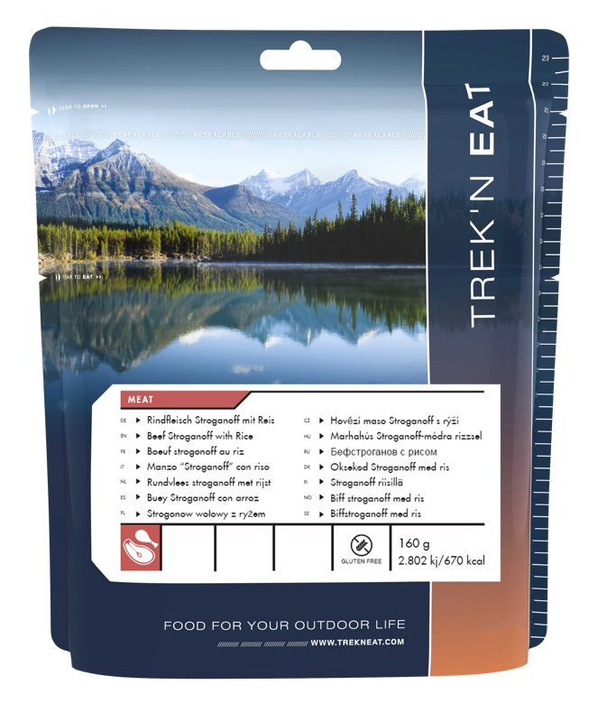 Trek'N Eat Bøf Stroganoff med ris – Glutenfri - Frysetørret mad til friluftsliv og nødberedskab