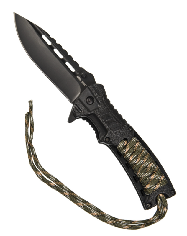 Mil-tec Foldekniv med paracord og ildstål og fløjte - Camo
