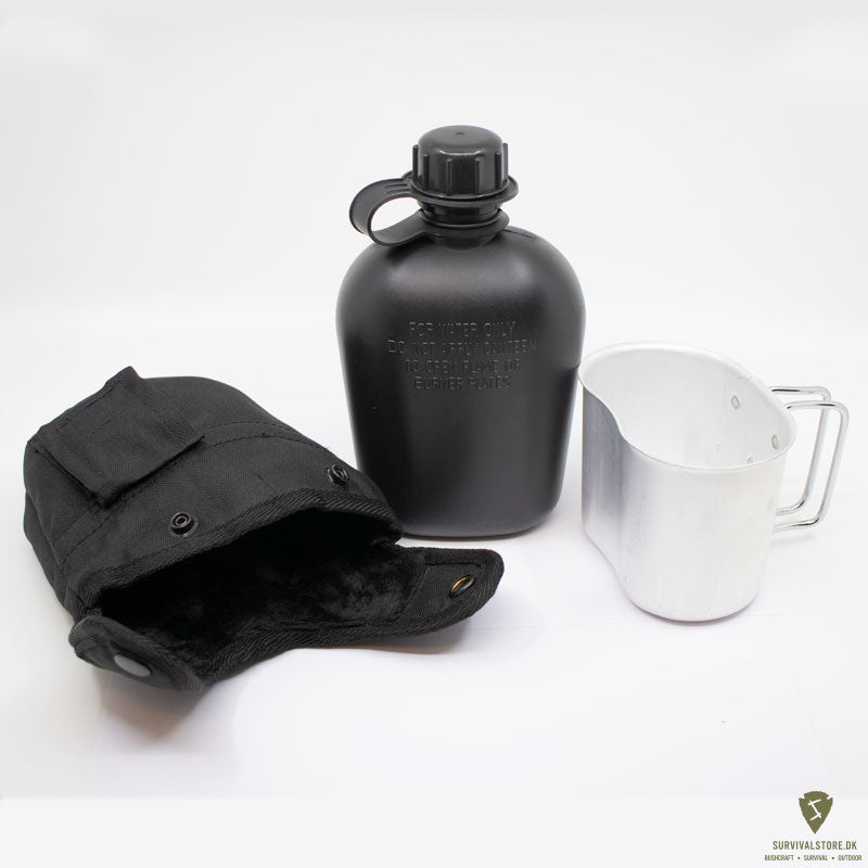 Mil-Tec US Style Drikkedunk og Kop - Canteen Set – Sort