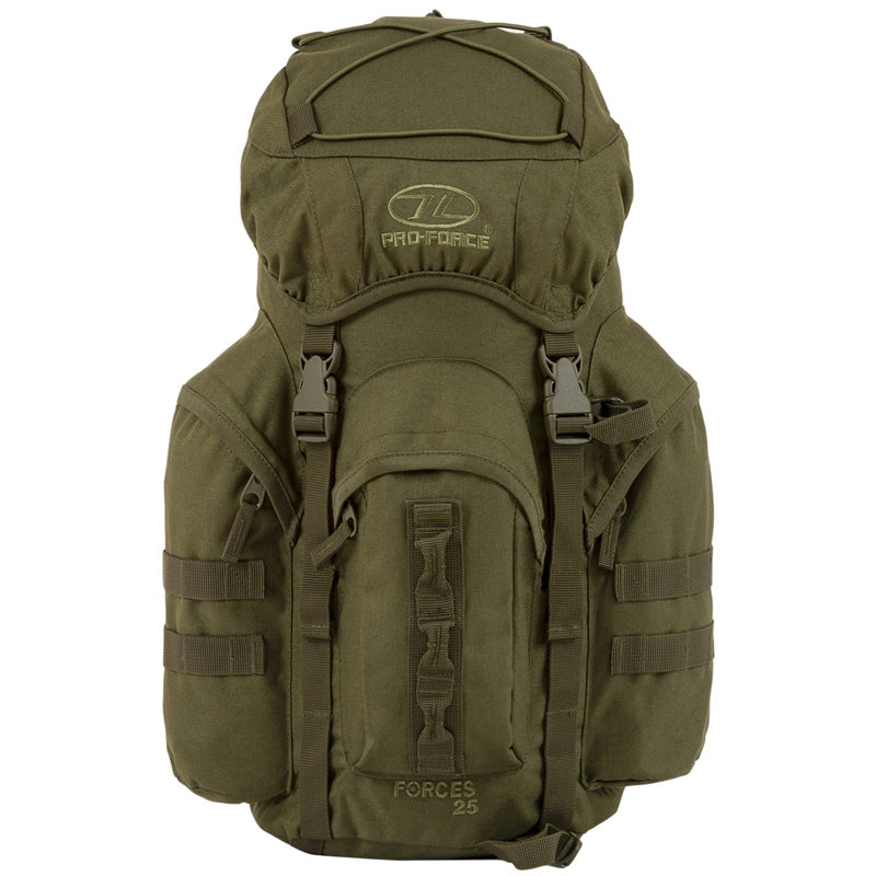 Highlander Outdoor Rygsæk - Forces 25 Liter Olive front lige på