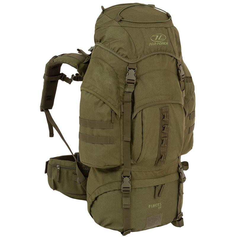 Highlander Outdoor Vandrerygsæk Olive - 66 liter - Forces front