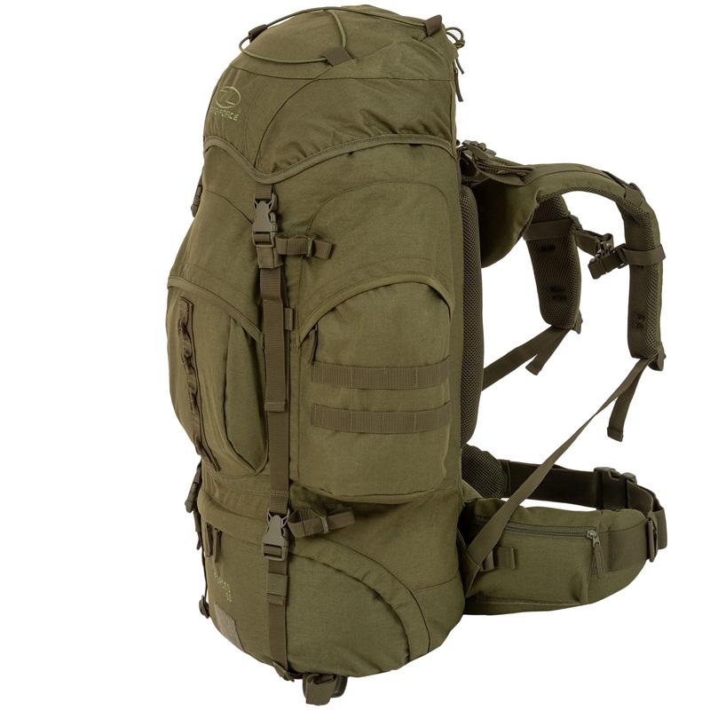 Highlander Outdoor Vandrerygsæk Olive - 66 liter - Forces højre side