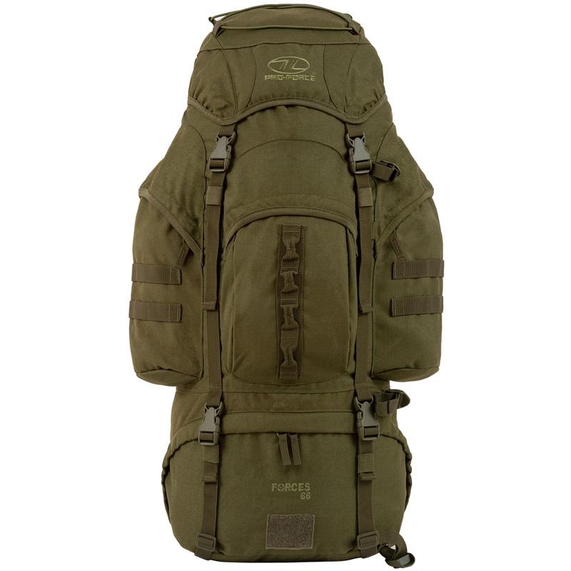 Highlander Outdoor Vandrerygsæk Olive - 66 liter - Forces front