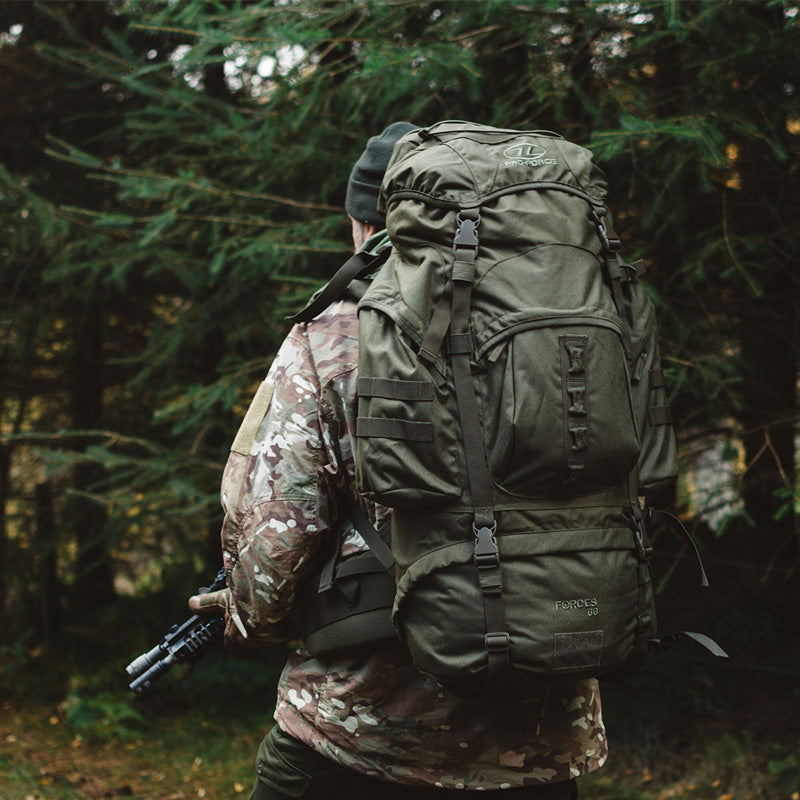 Highlander Outdoor Vandrerygsæk Olive - 66 liter - Forces i brug