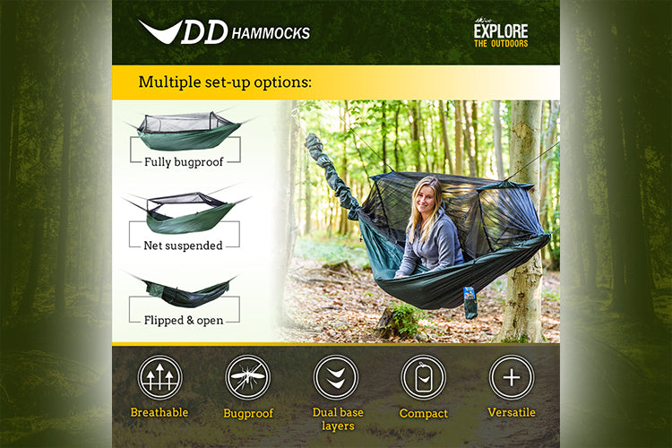 DD Hammocks Frontline Hængekøje Set-up options