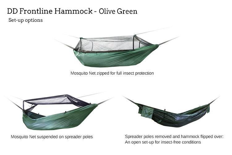 DD Hammocks Frontline Hængekøje Olive green Grøn setup