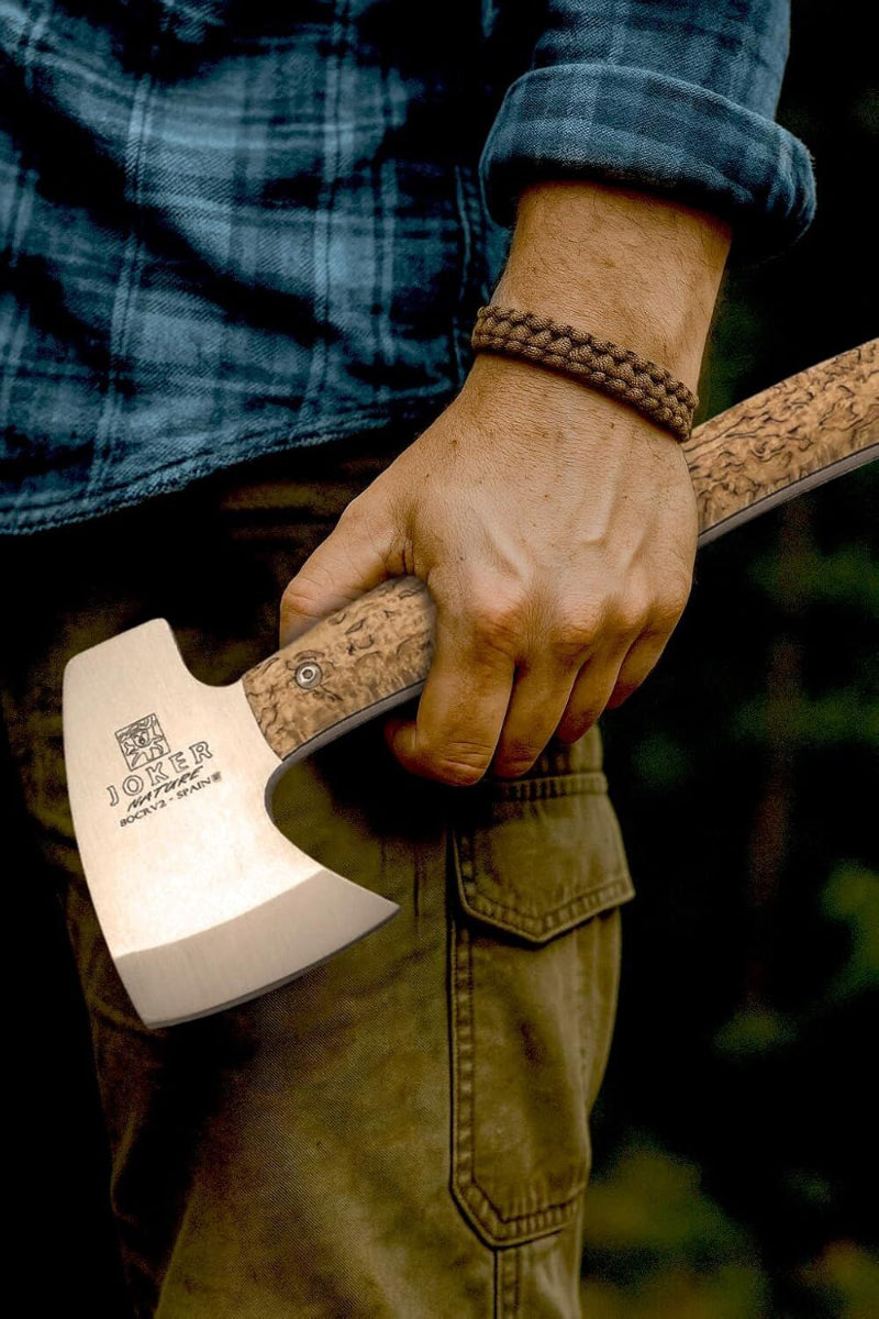 Nature hatchet håndøkse med curly birch håndtag