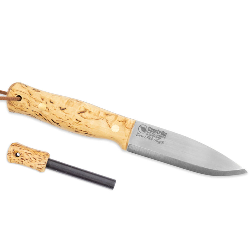 Bushcraft Kniv - Lars Fält fra Casström Curly Birch med læderskede ildstål