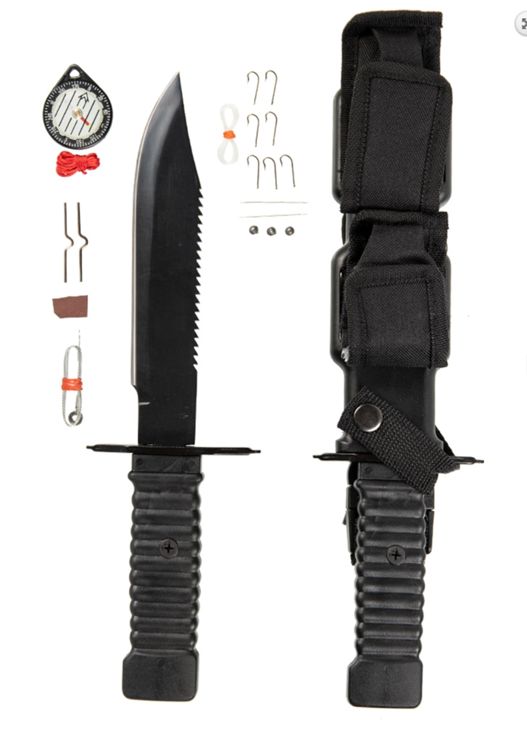 Robust survival kniv med kompas og grej - Lille machete