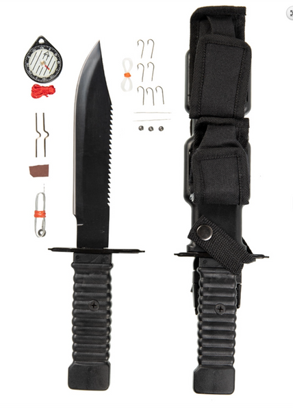 Robust survival kniv med kompas og grej - Lille machete