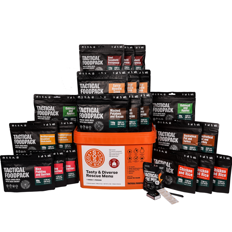 SOS Nødpakke til 1 uge (21 måltider) - frysetørret mad - Tactical Foodpack