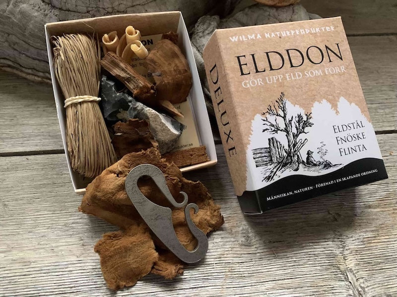Tændstål / Viking ildstål med flint og naturlige optændingsmaterialer - Wilmas Elddon Deluxe.