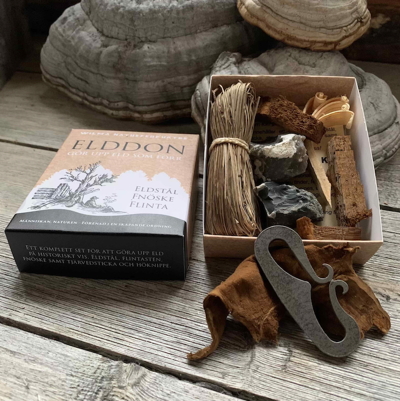 Tændstål / Viking ildstål med flint og naturlige optændingsmaterialer - Wilmas Elddon Deluxe.