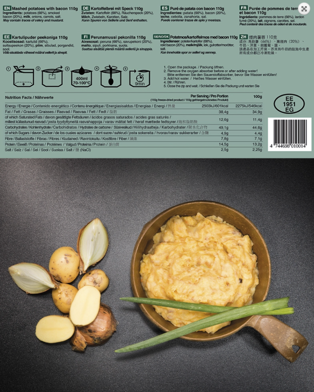 Frysetørret Mad Turmad Kartoffelmos med bacon Tactical_Foodpack