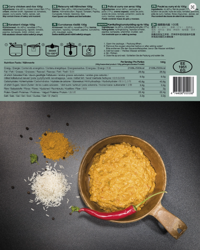 Frysetørret Mad Turmad Kylling i karry med ris Tactical Foodpack Curry Chicken and Rice