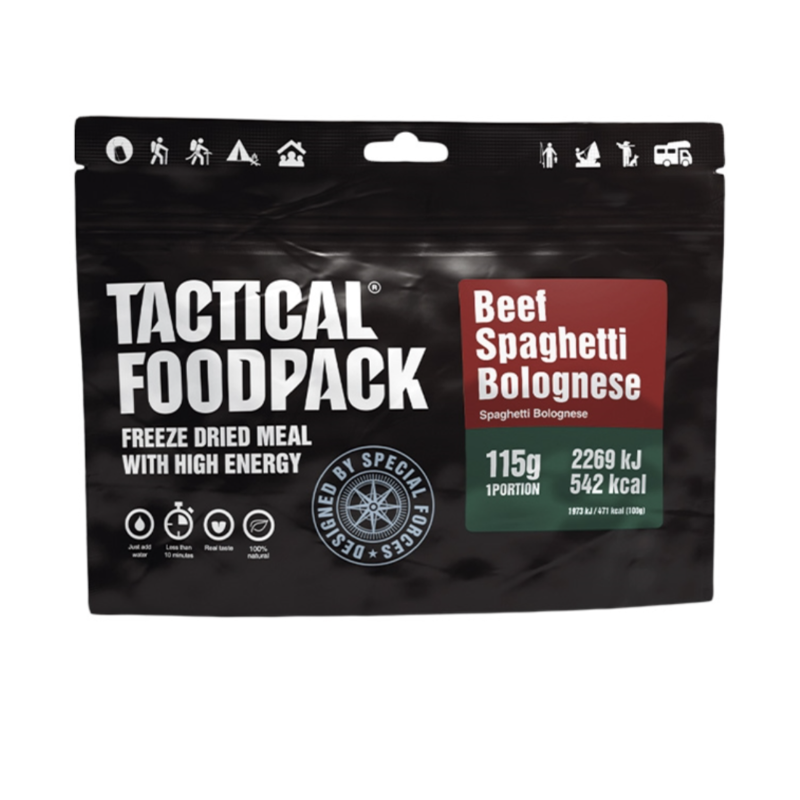 Frysetørret Mad Turmad Spaghetti Bolognese Tactical Foodpack pasta kødsovs