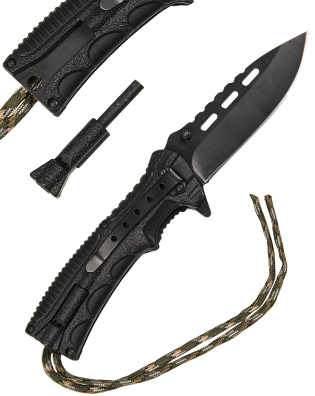 Mil-tec Foldekniv med paracord og ildstål og fløjte - Camo