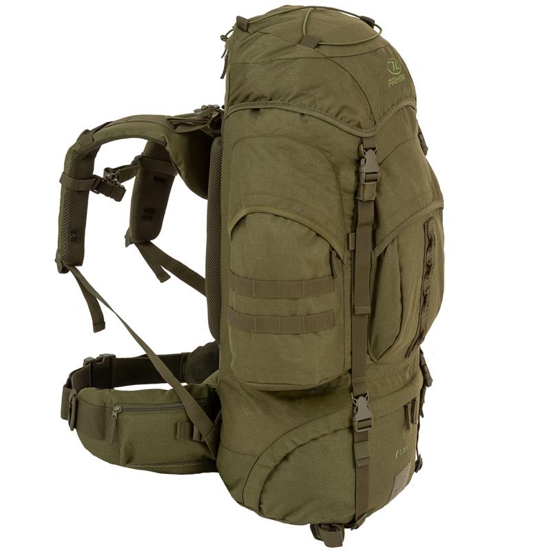 Highlander Outdoor Vandrerygsæk Olive - 66 liter - Forces venstre side