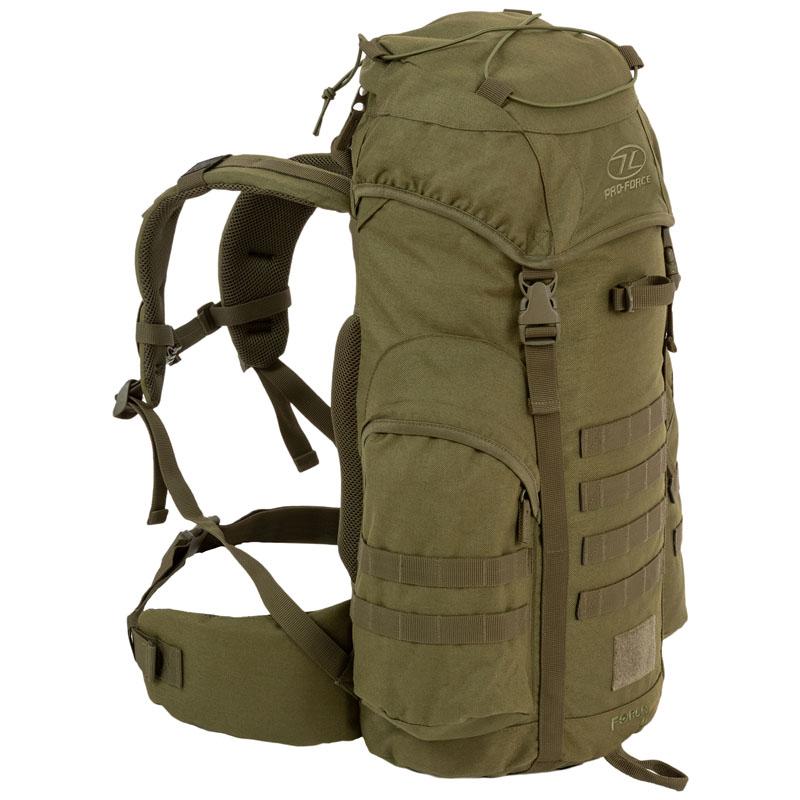 Highlander Outdoor vandrerygsæk - 44 liter - Olive venstre side